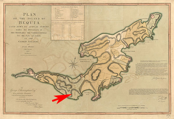 Plan of the Island of Bequia, map, pointing to No. 9