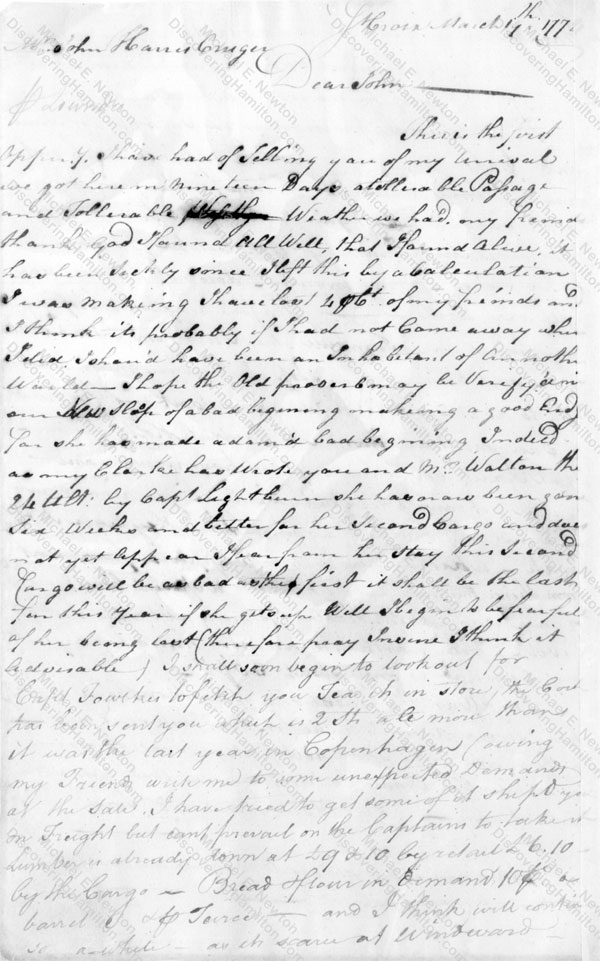 Nicholas Cruger to John Harris Cruger, March 19, 1772