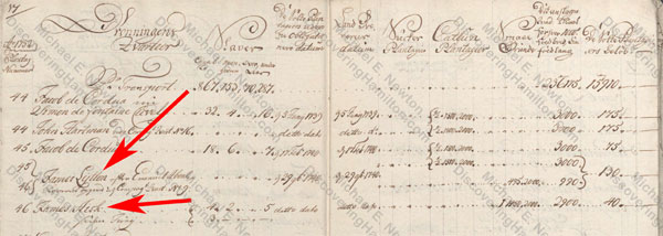 1752 St. Croix Matrikel, James Lytton acquires Nos. 45 and 46 Queen's Quarter
