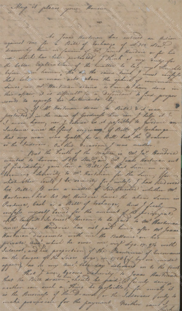 Alexander Moir statement regarding James Hendrie, August 24, 1761