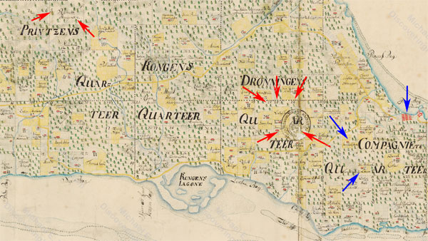 Johan Cronenberg map of St. Croix, showing William Hendrie plantations