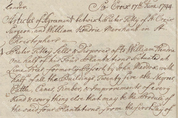 Article of Agreement between William Hendrie and Peter Titley, June 1744