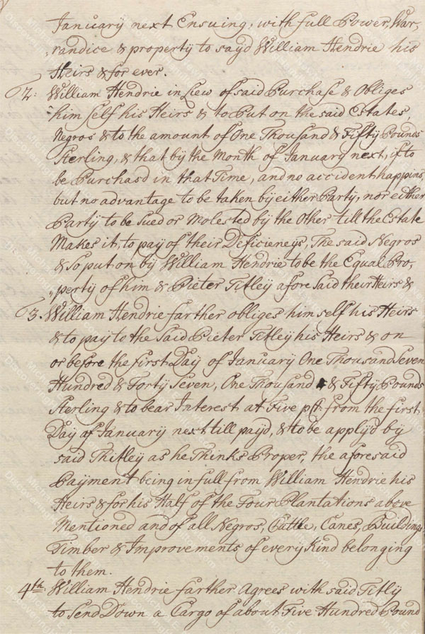 Article of Agreement between William Hendrie and Peter Titley, June 1744