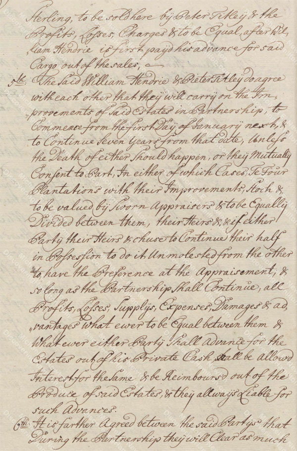 Article of Agreement between William Hendrie and Peter Titley, June 1744