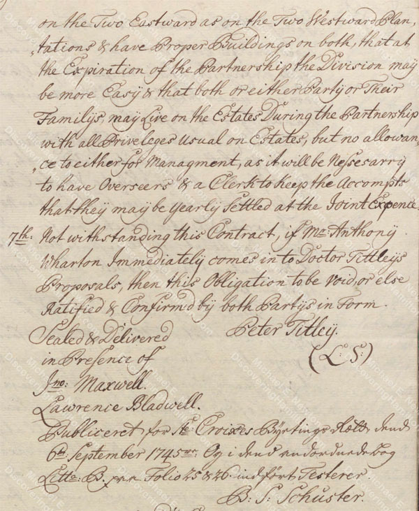 Article of Agreement between William Hendrie and Peter Titley, June 1744
