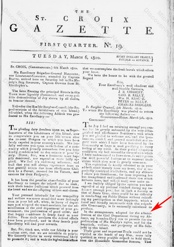 Edward Stevens praised for his job as President, March 3, 1810