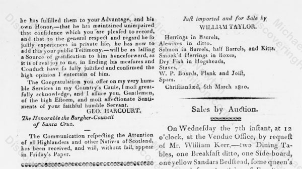 Edward Stevens praised for his job as President, March 3, 1810