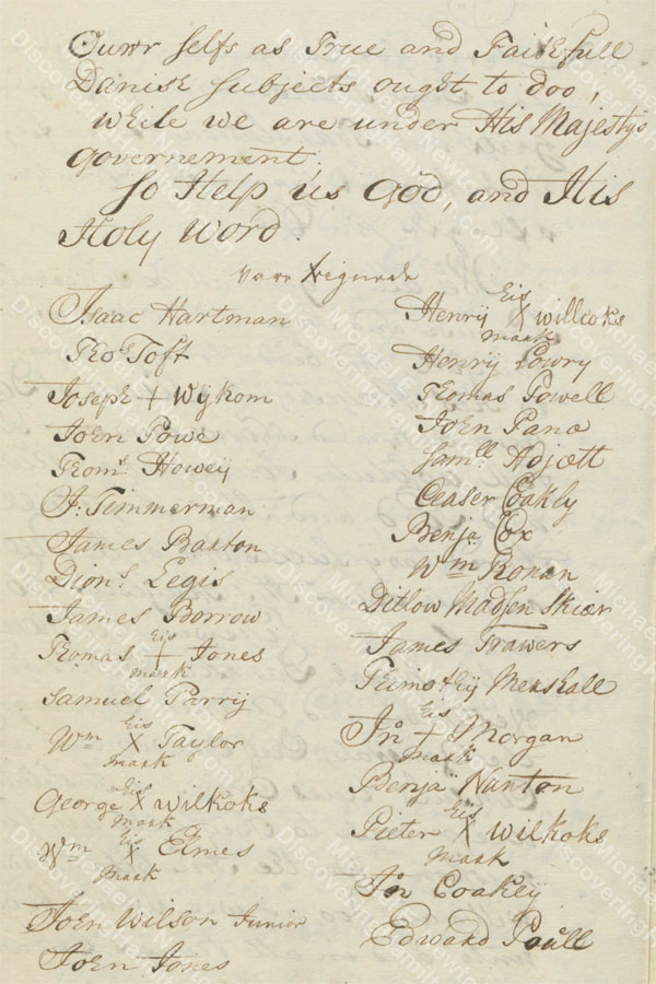 St. Croix Oaths of Allegiance, 1745